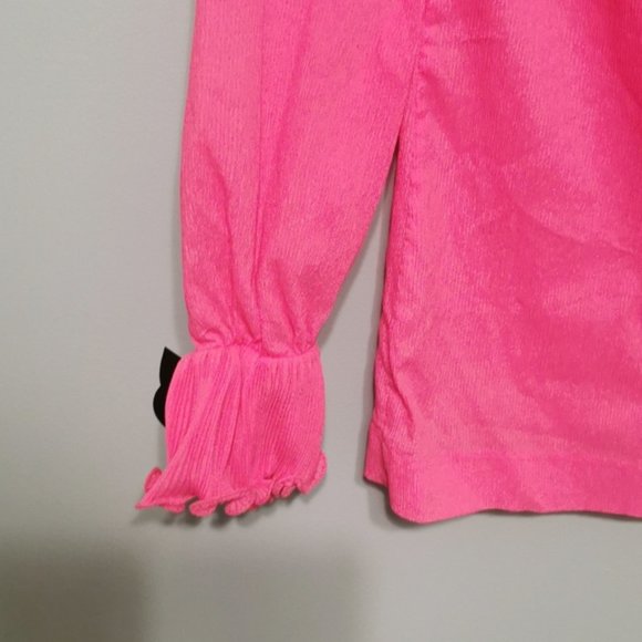 Vintage 1960s Blouse Pleated Ruffled Jabot Pink Medium - Picture 4 of 7